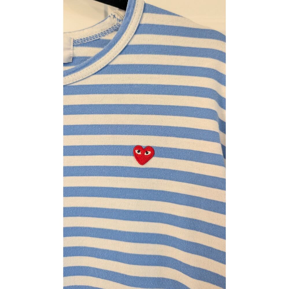 Comme des Garçons PLAY Striped Long Sleeve Cotton Shirt Blue White Heart XL - Picture 4 of 9